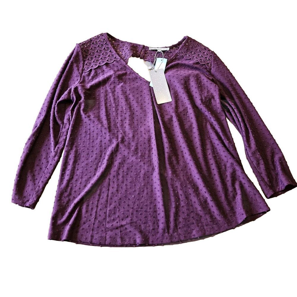 Daniel Rainn Shona Clip dot Knit Blouse Purple‎ Sz Medium